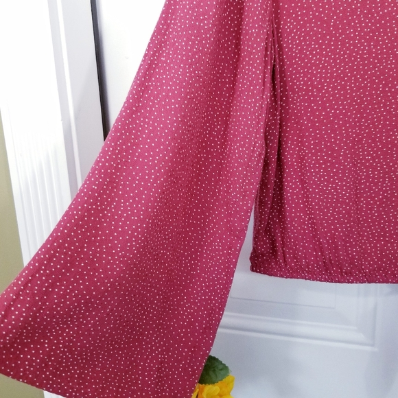 American Eagle Red Polka Dot Bell Sleeve Crop Top - Picture 3 of 8
